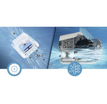 Robot de nettoyage de piscine avec alimentation électrique et symbole de filtre