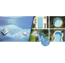 Robot de piscine en action et vues de dessus de piscines