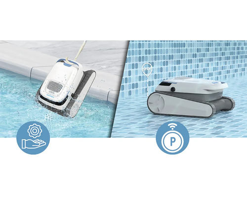 Robot de nettoyage de piscine en cours d''utilisation pour le nettoyage automatique de la piscine