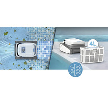 Robot de piscine avec panier filtrant et symbole de la fonction de filtre