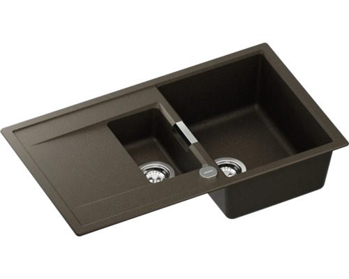 Braune Küchenspüle mit Abtropffläche und zwei Becken