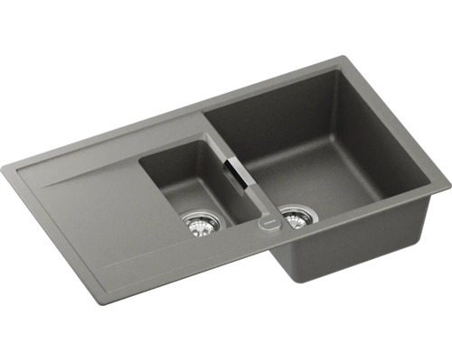 Spüle aus Verbundwerkstoff mit zwei Becken und Abtropffläche