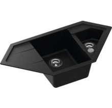 Schwarze Eckspüle mit zwei Becken