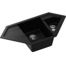 Schwarzes Eckspülbecken mit zwei Becken