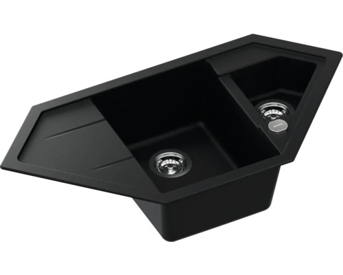 Schwarzes Eckspülbecken mit zwei Becken