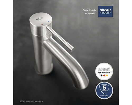 Mitigeur de lavabo GROHE en acier inoxydable avec levier et marquage rouge et bleu