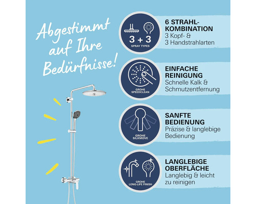 Système de douche avec six types de jets, nettoyage facile, utilisation en douceur et surface durable