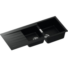 Évier de cuisine noir avec deux bacs et égouttoir