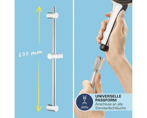 Barre de douche 600 mm avec flexible de douche et pommeau de douche