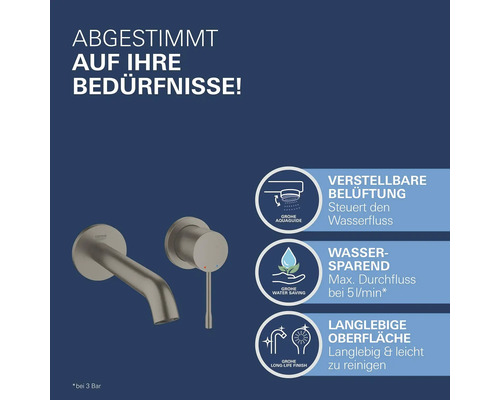 Grohe Armatur mit Merkmalen wie einstellbare Belüftung, Wassersparfunktion und langlebige Oberfläche