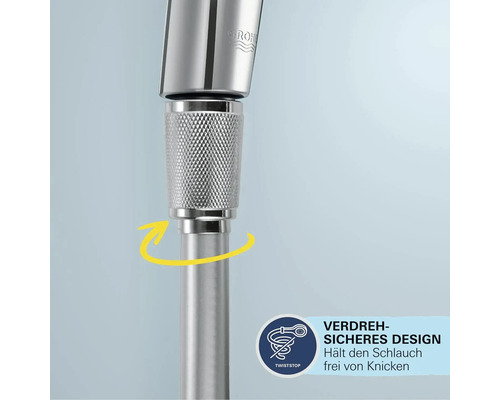 Detail einer Duscharmatur mit Twiststop-Funktion