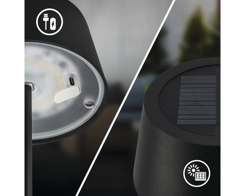 Vue détaillée d''une lampe solaire avec fonction de charge et panneau solaire