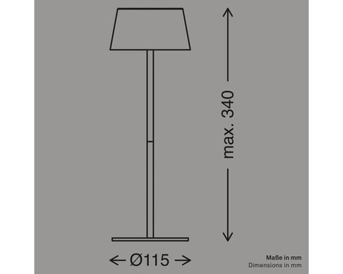Technische Zeichnung einer Stehlampe mit Maßangaben