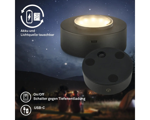 Drahtlose LED-Leuchte mit auswechselbarem Akku und Lichtquelle
