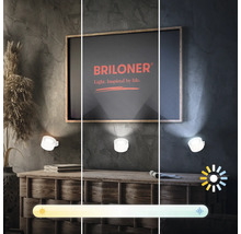 Vue décorative d''une pièce avec des luminaires Briloner présentant différentes températures de couleur.