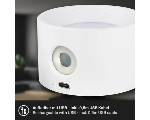 Weisse Tischleuchte mit USB-Anschluss