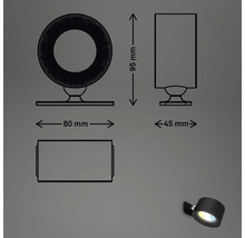 Maßangaben zu einer Wandleuchte: 95 Millimeter Höhe, 80 Millimeter Breite, 45 Millimeter Tiefe.
