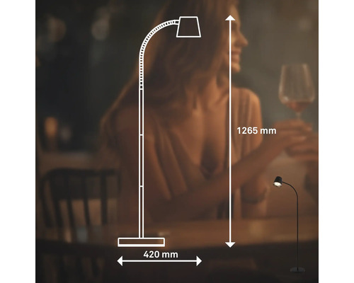 Image d''un lampadaire avec les dimensions 1265 mm de hauteur et 420 mm de largeur.