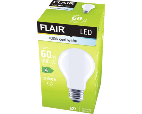 FLAIR LED Lampe A60/E27, 4000 K kaltweiß in Verpackung