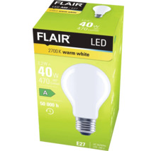 Emballage d''une ampoule LED Flair A60 E27 de 40 watts à lumière blanche chaude