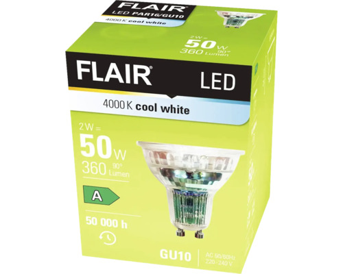 Verpackung einer Flair LED Lampe PAR16/GU10 mit kaltweißem Licht