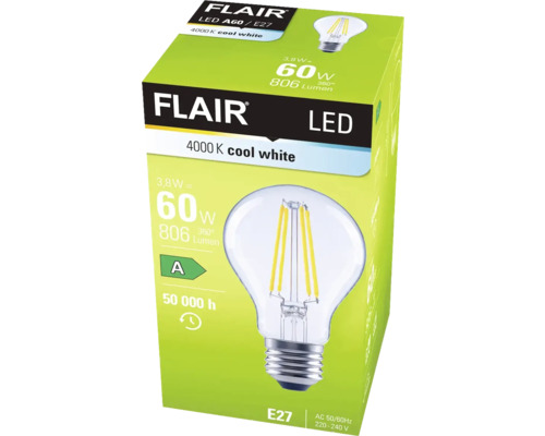 Verpackung einer Flair LED Lampe A60 E27 mit 4000 Kelvin