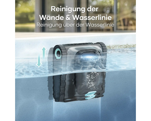 Schwimmbadreinigungsroboter im Wasser zur Reinigung von Wänden und Wasserlinie