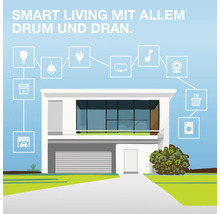 Darstellung eines Smart Homes mit verschiedenen vernetzten Geräten