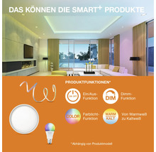 Smart Home Beleuchtung Produkteigenschaften in modernem Wohnzimmer