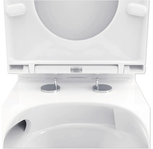 Aufnahme eines Toilettensitzes mit offenem Deckel.