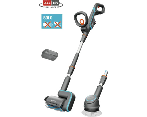 Brosse à joints à batterie Gardena avec deux brosses de nettoyage pour joints de pavés