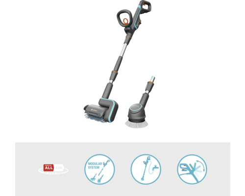 Brosse sans fil Gardena avec deux accessoires pour les travaux de nettoyage