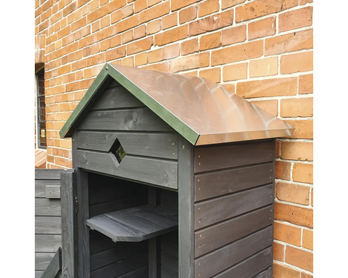 Armoire de jardin en bois avec étagère et toit en métal