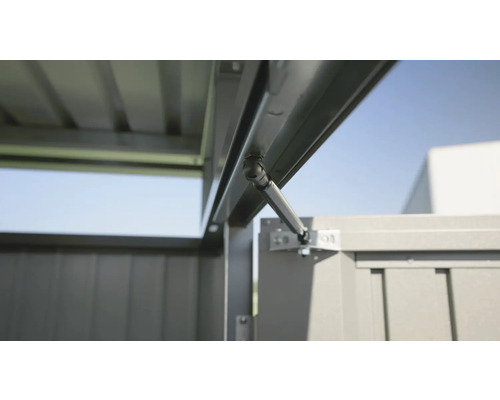 Detailansicht einer Gerätebox mit Gasdruckfeder