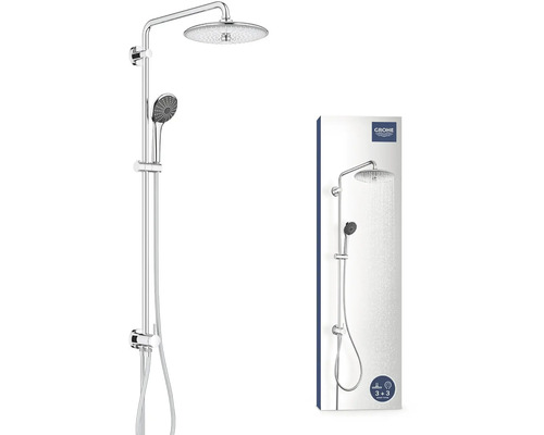 Système de douche Grohe avec douche de tête et douchette, ainsi que l''emballage du produit