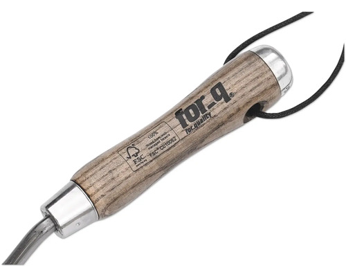 Outil de jardin avec manche en bois et logo For_q