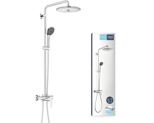 Système de douche Grohe avec douche de tête et douchette, ainsi que l''emballage du produit