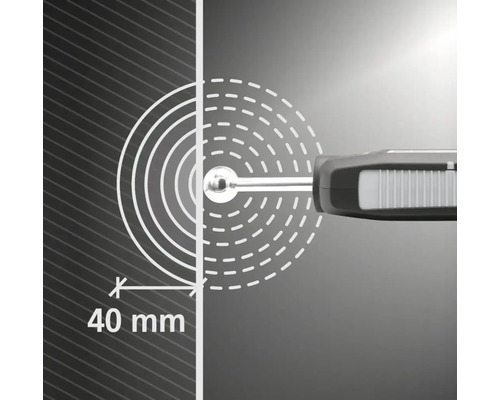 Illustration de la distance de mesure de 40 millimètres d''un appareil de mesure.