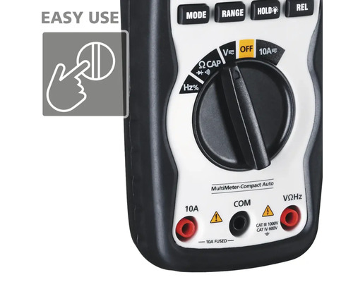 Vue détaillée du multimètre avec panneau de commande et connexions