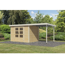 Abri de jardin en bois avec double porte et extension carport