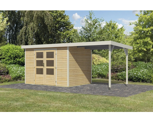 Abri de jardin en bois avec double porte et extension carport