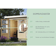 Doppeltür mit Metallrahmen und Zylinderschloss für Gartenhaus