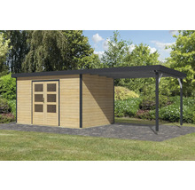 Abri de jardin en bois avec auvent à l''extérieur