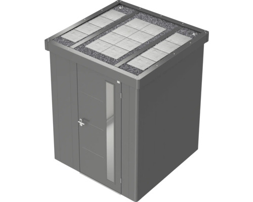 Armoire de jardin avec toit plat, plaques de toit et gravier