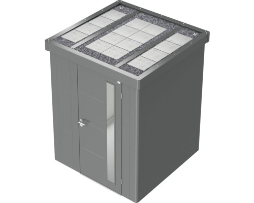 Gartenschrank mit Tür und Dach mit Kies und Platten