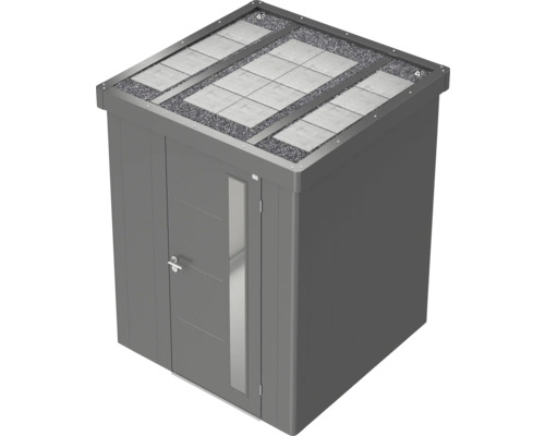Abri de jardin métallique avec porte et toit plat