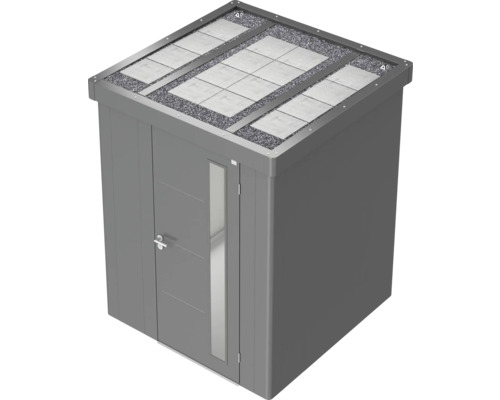 Armoire de jardin avec porte, lanterneau et toit végétalisé