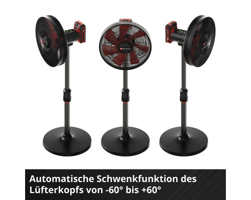 Drei Akku-betriebene Einhell Standventilatoren mit schwenkbarem Kopf