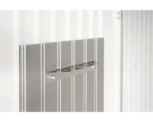 Support métallique pour ranger les outils de jardin sur un mur métallique