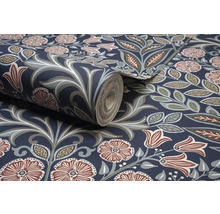 Rouleau de papier peint à motif floral bleu, marron et gris